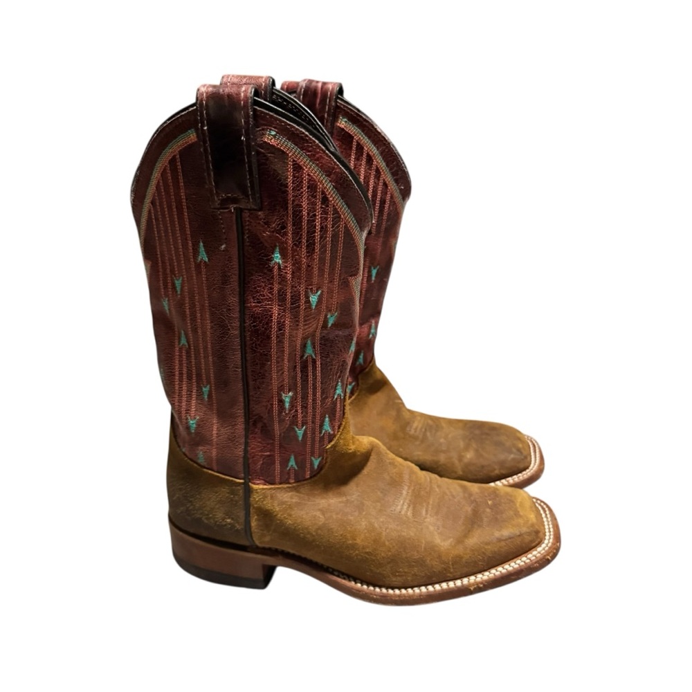 Justin Women's Bent Rail Cowgirl Boots Western Leather Suede Red Blue Size 6.5 B - Picture 1 of 7